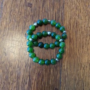 Chico's Bracelets - Two Jade Green and Gold Bead expandable bracelet - 7"